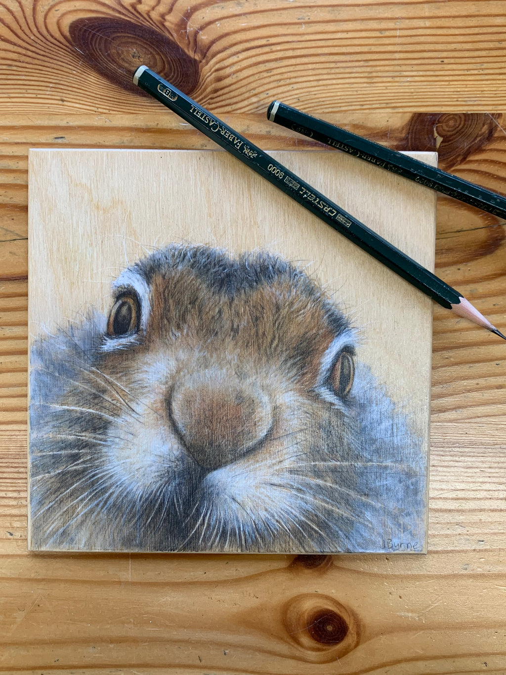 Cute Mountain Hare Drawing On Wood