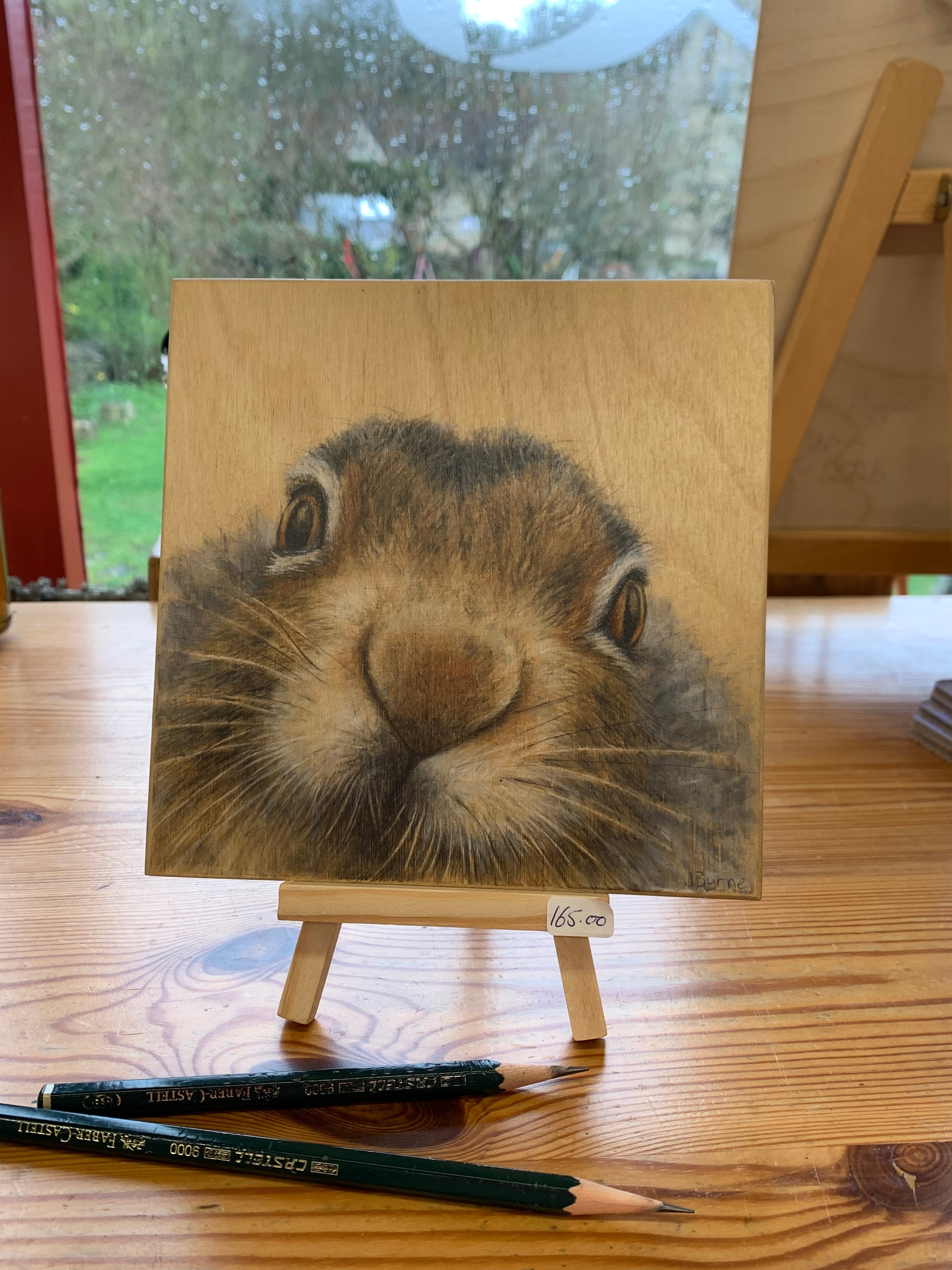 Cute Mountain Hare Drawing On Wood